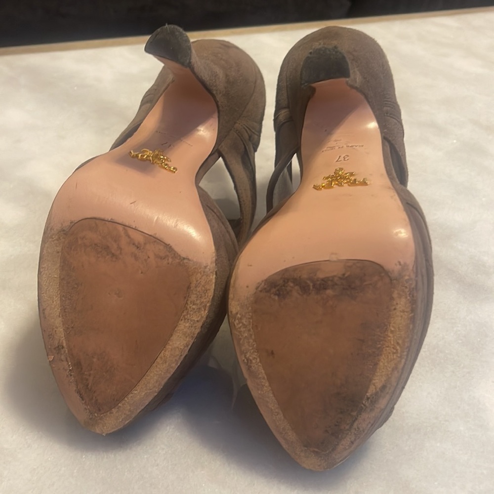 Prada Taupe/grayish brown 5 inch suede sexy cut out shoes - Picture 4 of 4